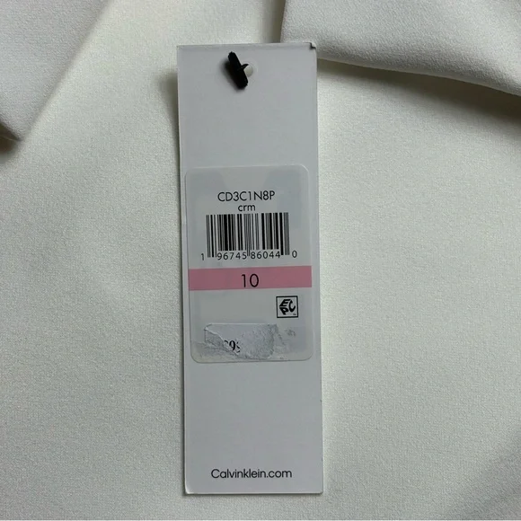 NWT Calvin Klein Bishop Puff Sleeve V-Neck Scuba-Crepe Sheath Dress 10 Ivory - Picture 14 of 14